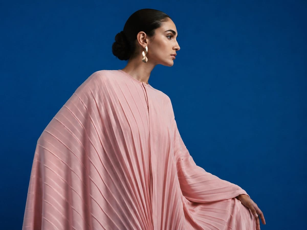 Blush Pleated Cape Dress