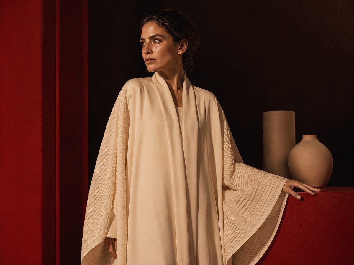 Ivory Crêpe Pleated Kaftan