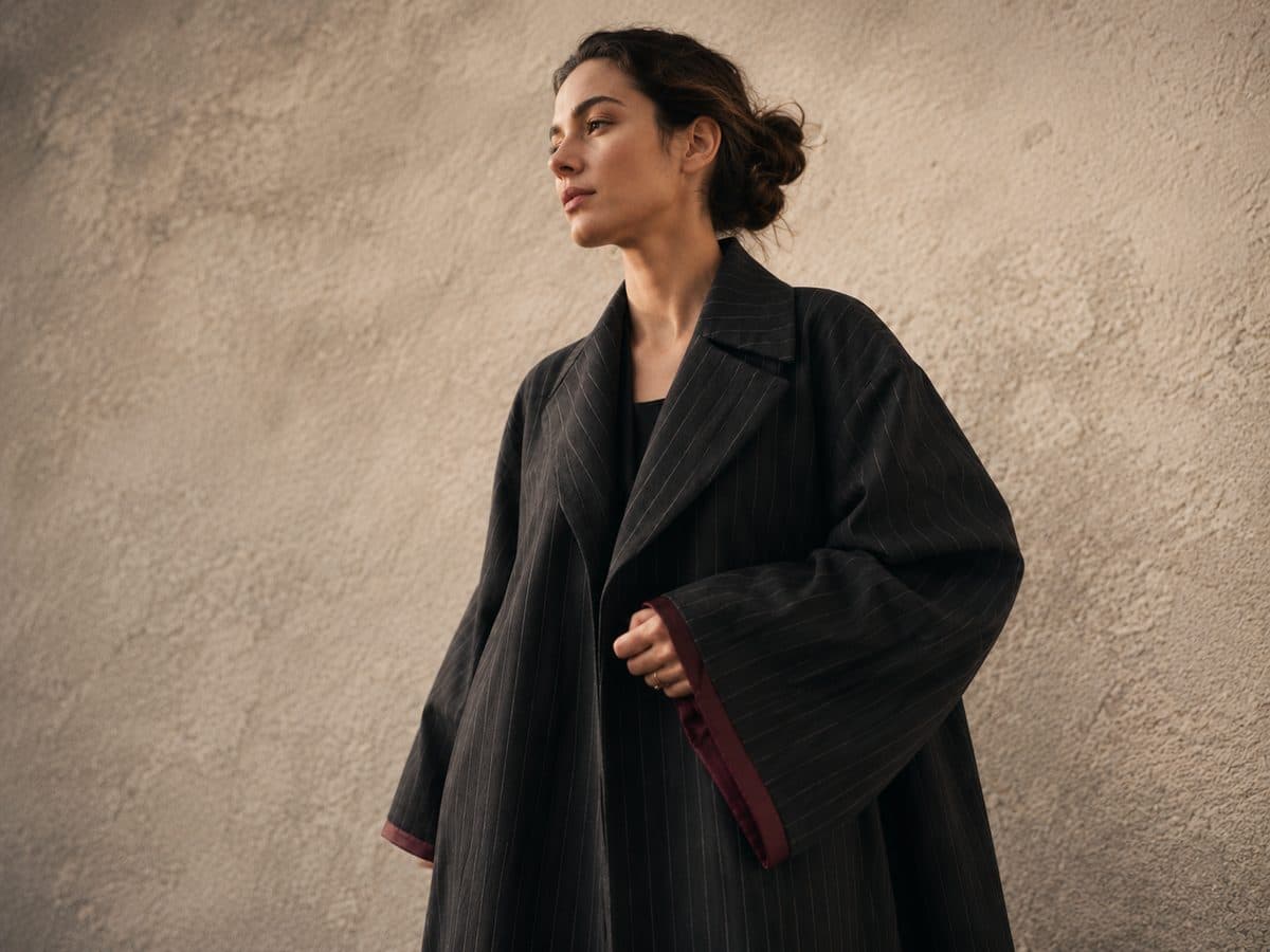 Pinstripe Bell-Sleeve Coat