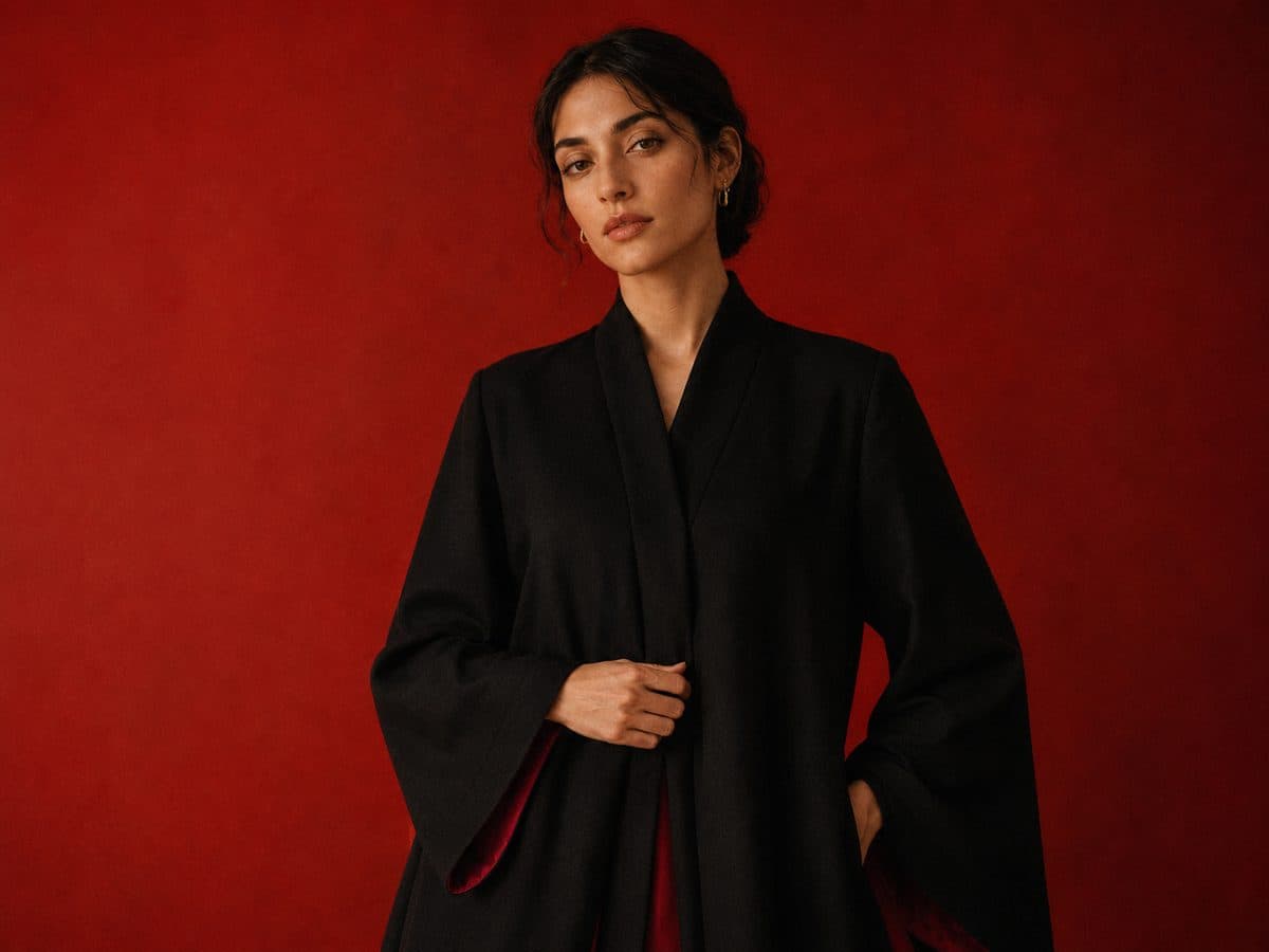 Black abaya with a crimson lining